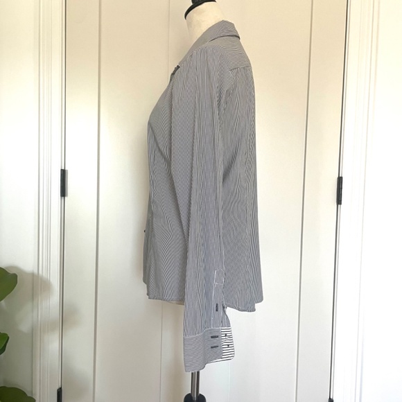 H&M- Grey & White Striped Button Up Blouse- Women’s US 12 - Picture 5 of 9